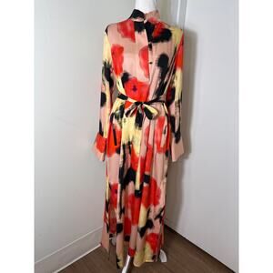 Psophia Vazquez De Castro Orange Black Long Sleeve Silk Maxi Dress Sz